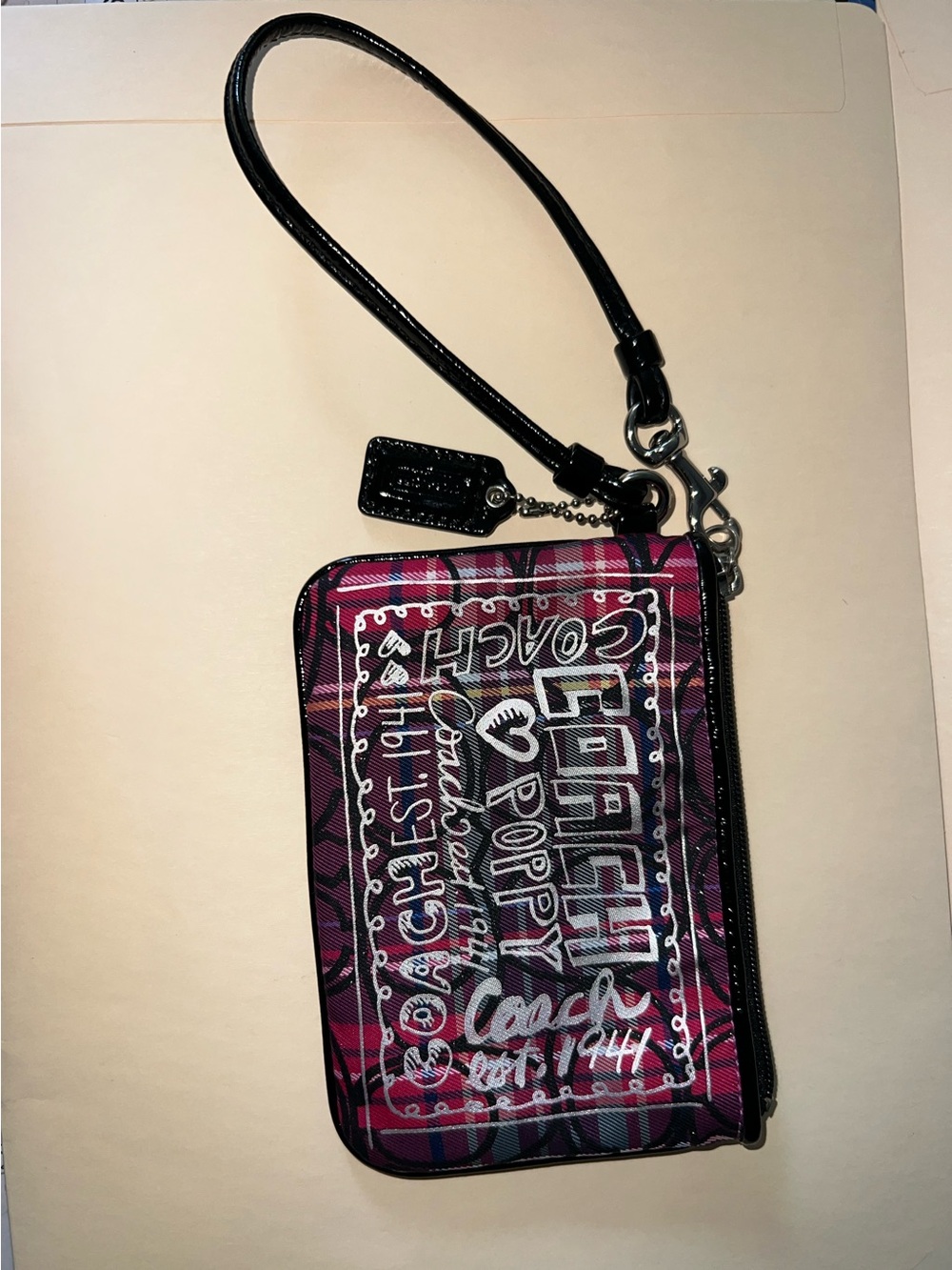 Coach Pink Plaid Graphic Poppy Wristlet Phone Case